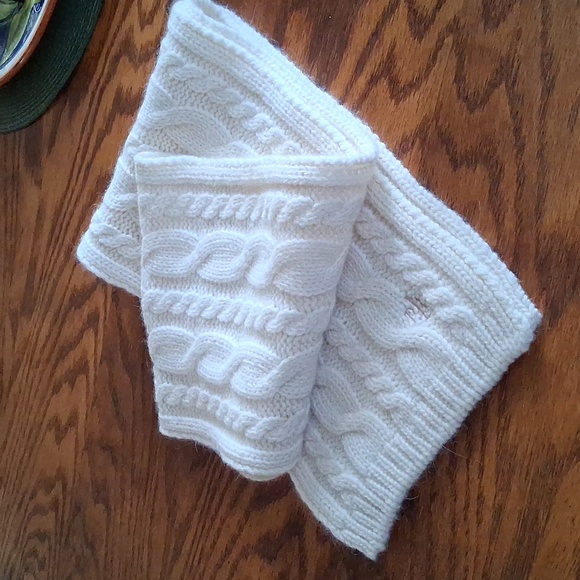 Lauren Ralph Lauren Accessories - Lauren Ralph Lauren Cream Lambswool Angora Preppy Quiet Luxury Cable Knit Scarf